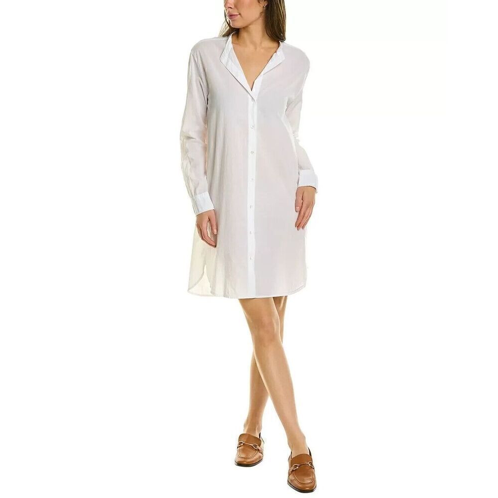 New James Perse Women's Mandarin Collar Shirtdress White Size 3 Large